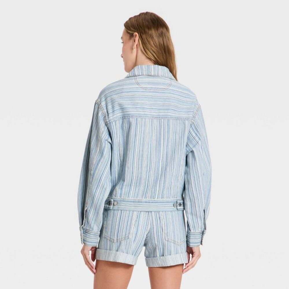 Women's Relaxed Barrel Denim Jacket - Universal Thread Blue Striped XL - Picture 2 of 3